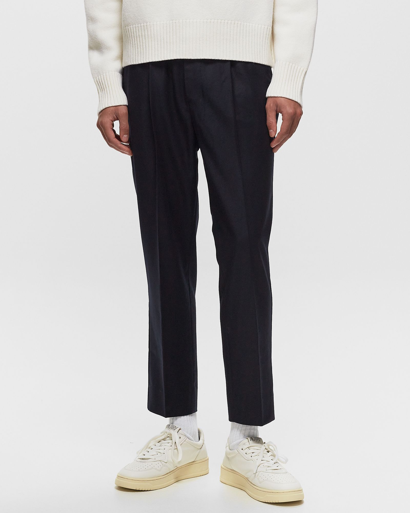 ELASTICATED WAIST CROPPED FIT TROUSERS