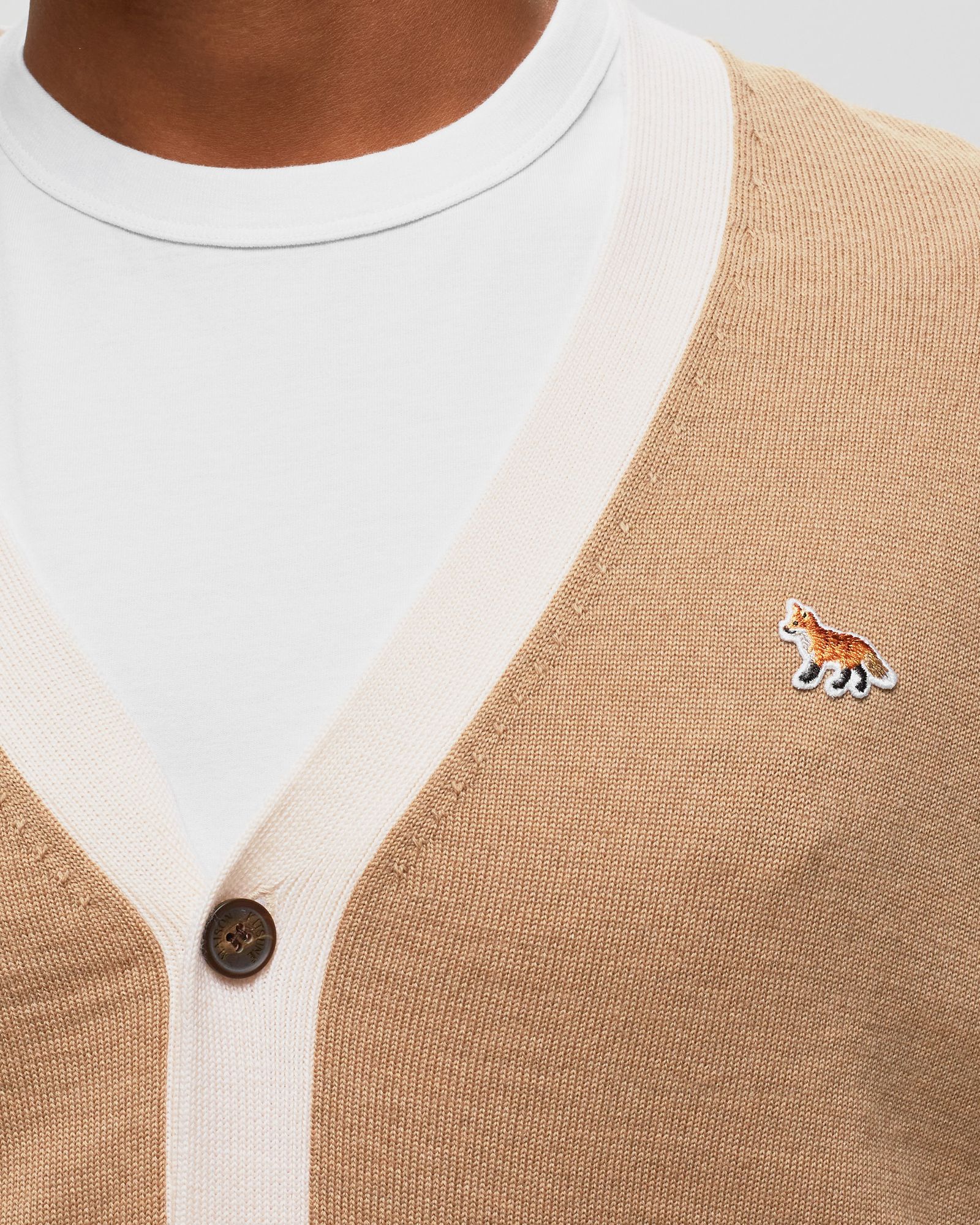 BABY FOX PATCH BI-COLOR CLASSIC CARDIGAN