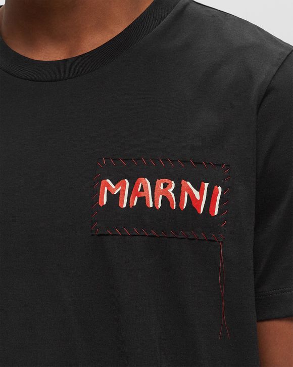 ■MARNI■ Logo Print Short Sleeve T-Shirt Black HUMU0198PNUS Black organic cotton T-shirt with Marni patch | Marni
