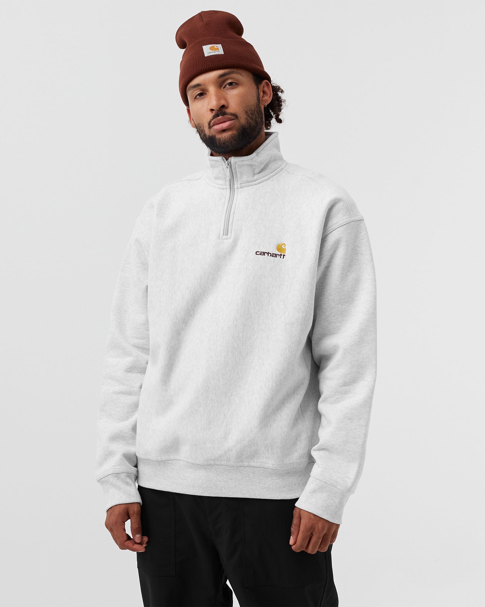 Carhartt WIP Half Zip American Script Sweatshirt Grey | BSTN
