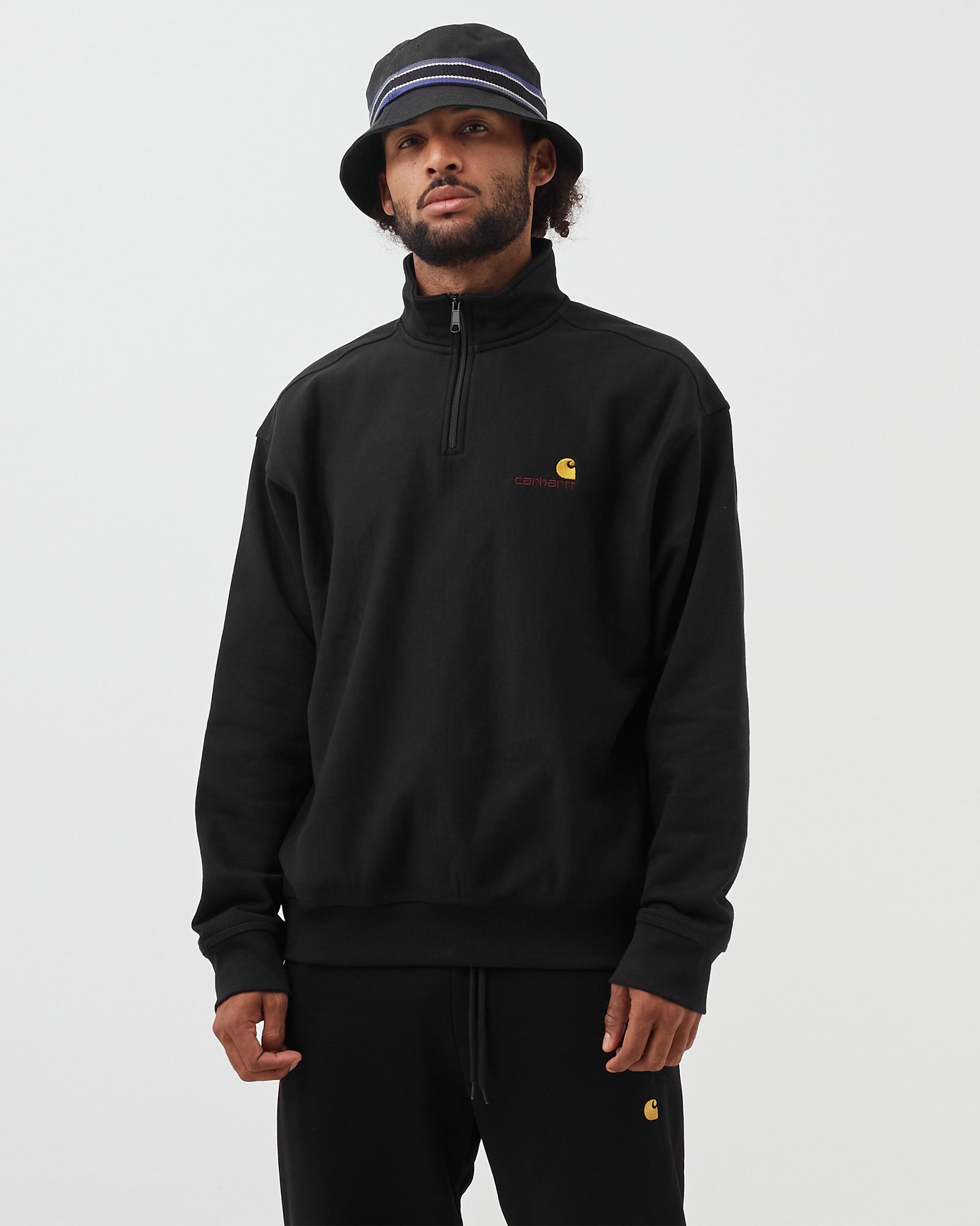 トップス CARHARTT WIP HALF ZIP AMERICAN SCRIPT Carhartt WIP Half Zip American Script SWEATSHIRT Black