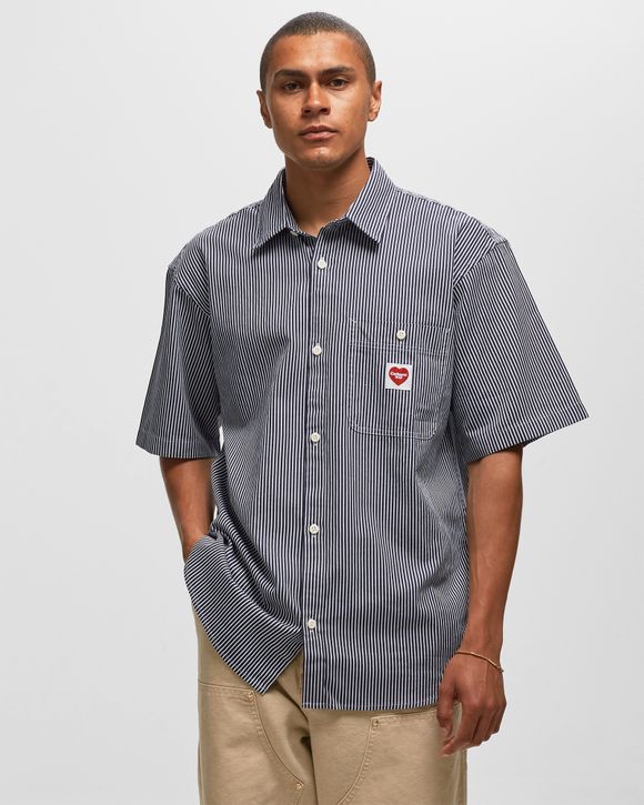 Carhartt WIP S/S Terrell Shirt Blue - TERRELL STRIPE, DARK NAVY / WAX