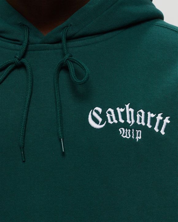 Carhartt WIP Hooded Onyx Script Sweat Green - CHERVIL / WHITE