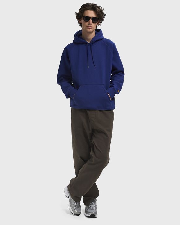 【送料&関税込】Carhartt Blue Cotton Blend Hooded Chase Swea Blue Chase Hoodie by Carhartt Work In Progress on Sale