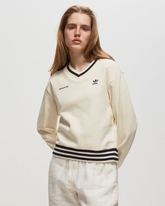 Adidas WMNS SPORTY & RICH V-NECK CREW White - CWHITE