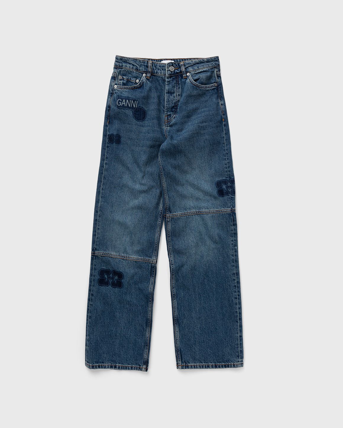 ★Ganni★ Denim Badge Jeans Brunella Blue J1159699 J1159699S Mid Blue Stone Blue Jeans | GANNI US