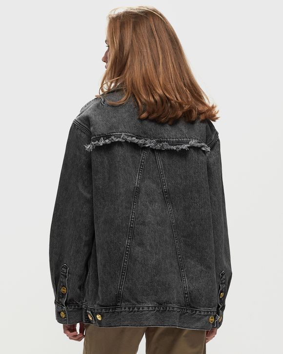 Black Washed Snow Washed Oversized Denim Jacket