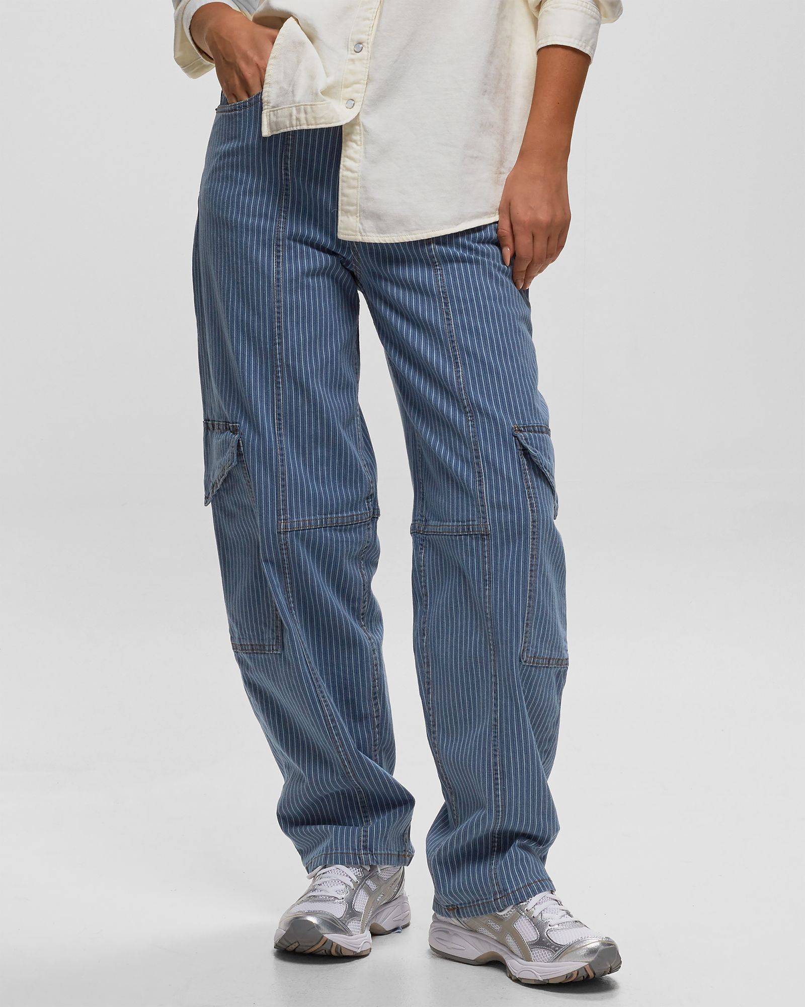 Light Stripe Denim Cargo Pants