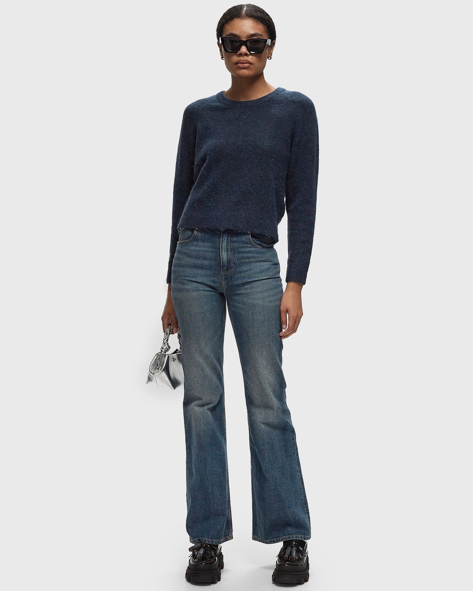 Heavy Washed Denim Flared Skirt Jeans