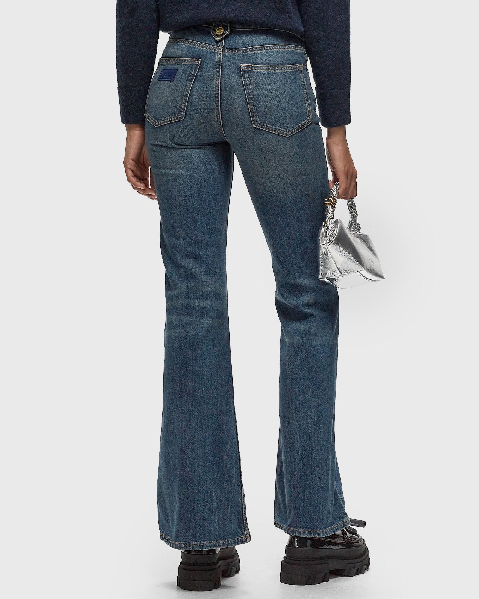 Heavy Washed Denim Flared Skirt Jeans