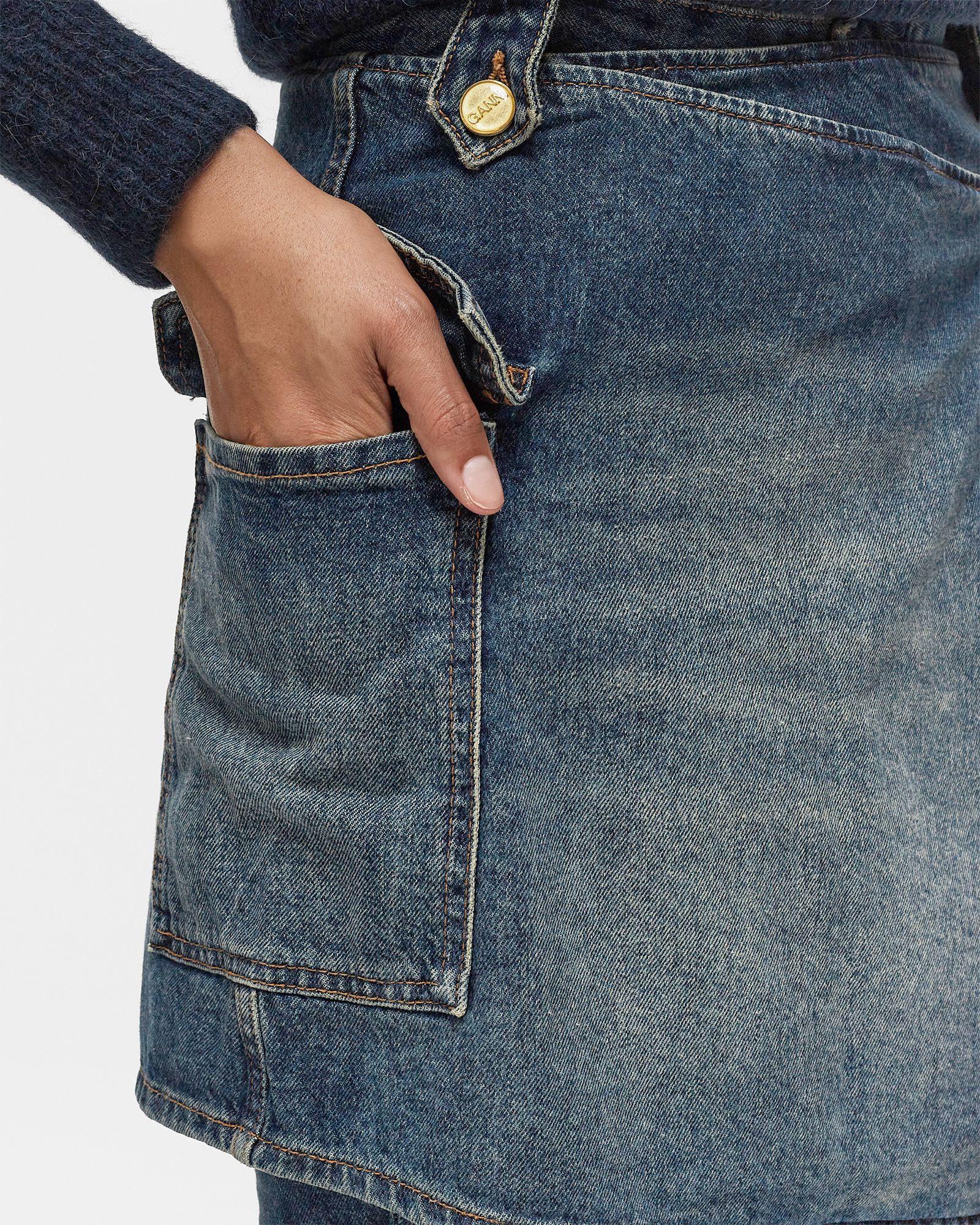 Heavy Washed Denim Flared Skirt Jeans