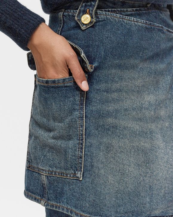 Heavy Washed Denim Flared Skirt Jeans