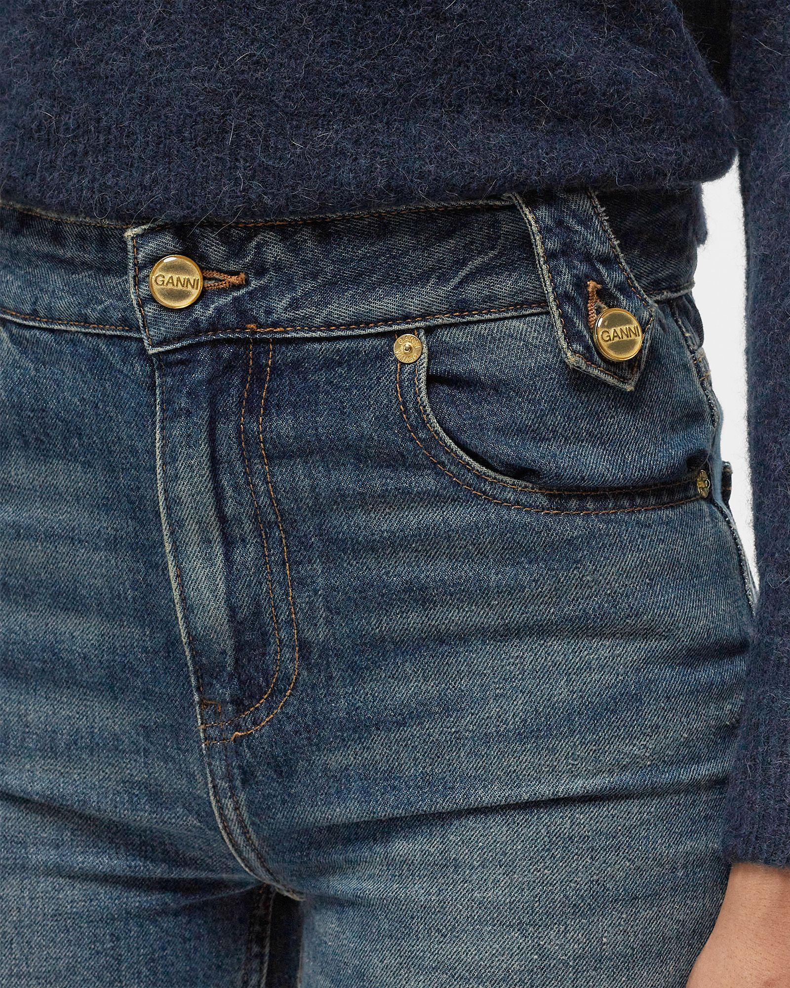 Heavy Washed Denim Flared Skirt Jeans