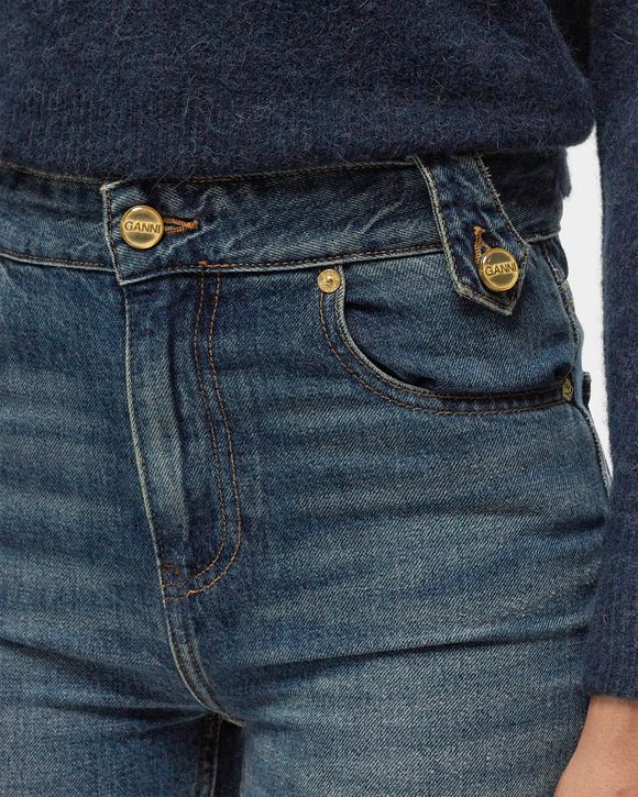 Heavy Washed Denim Flared Skirt Jeans