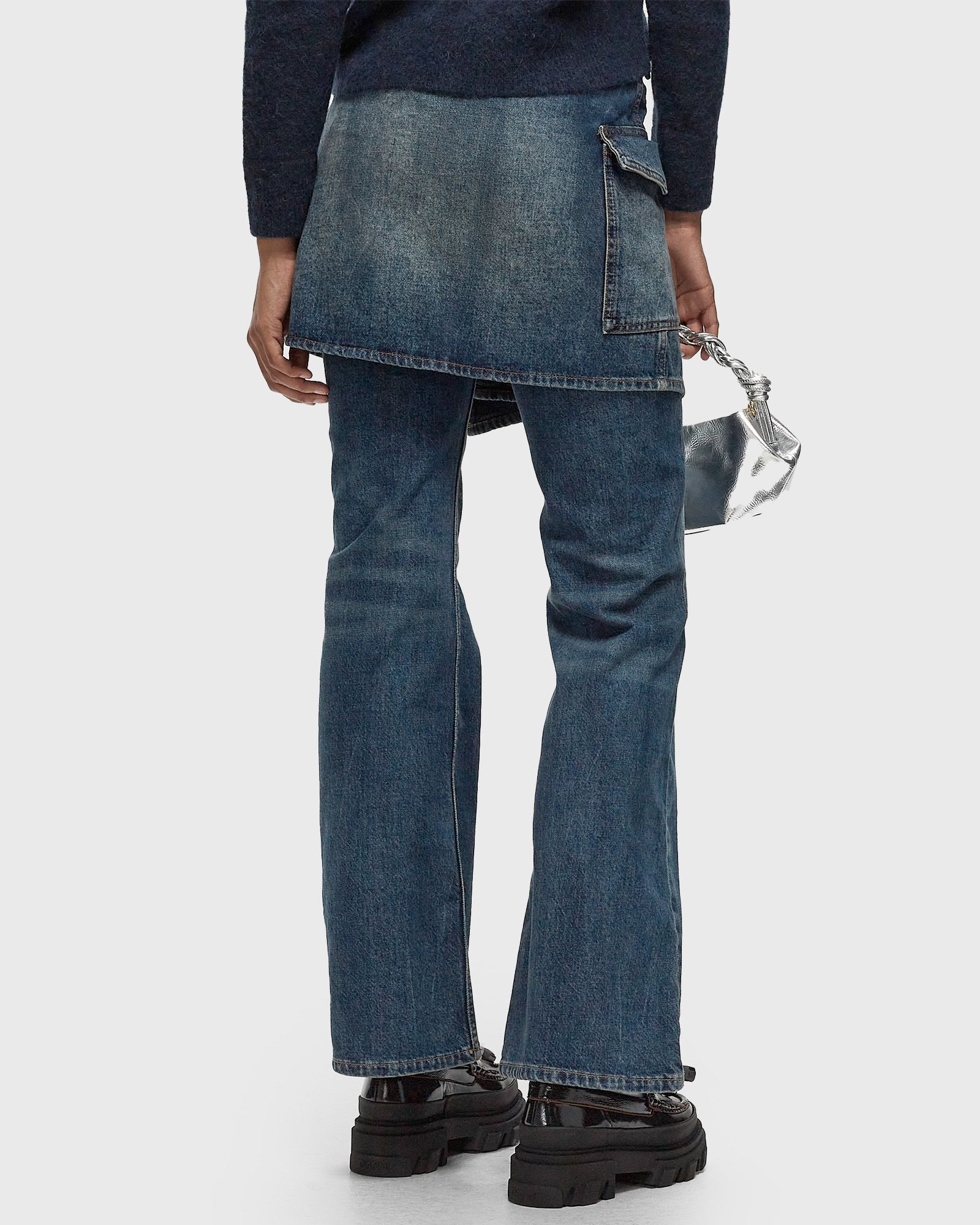 Heavy Washed Denim Flared Skirt Jeans