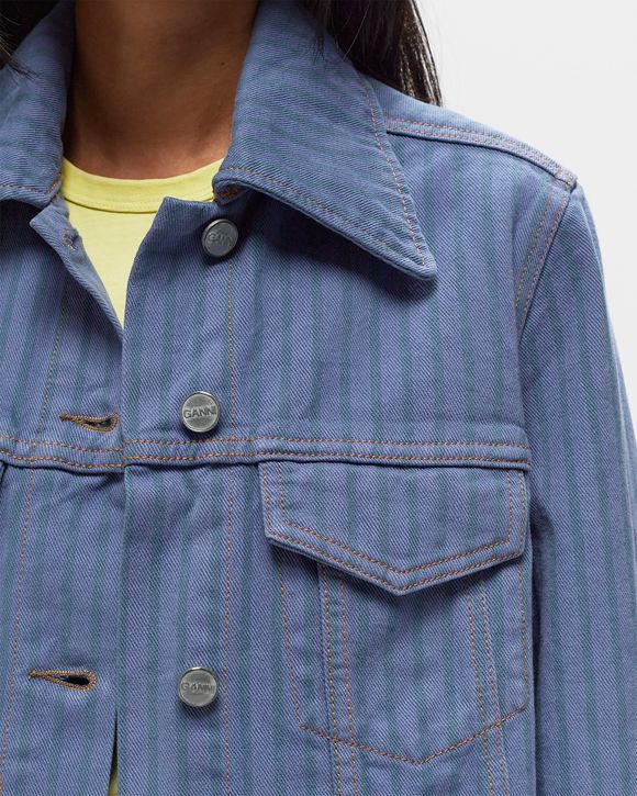 GANNI｜DENIM JACKETS (STRIPE OVERDYED DENIM JACKET (J152 Ganni Stripe Overdyed Denim Jacket Blue | BSTN Store