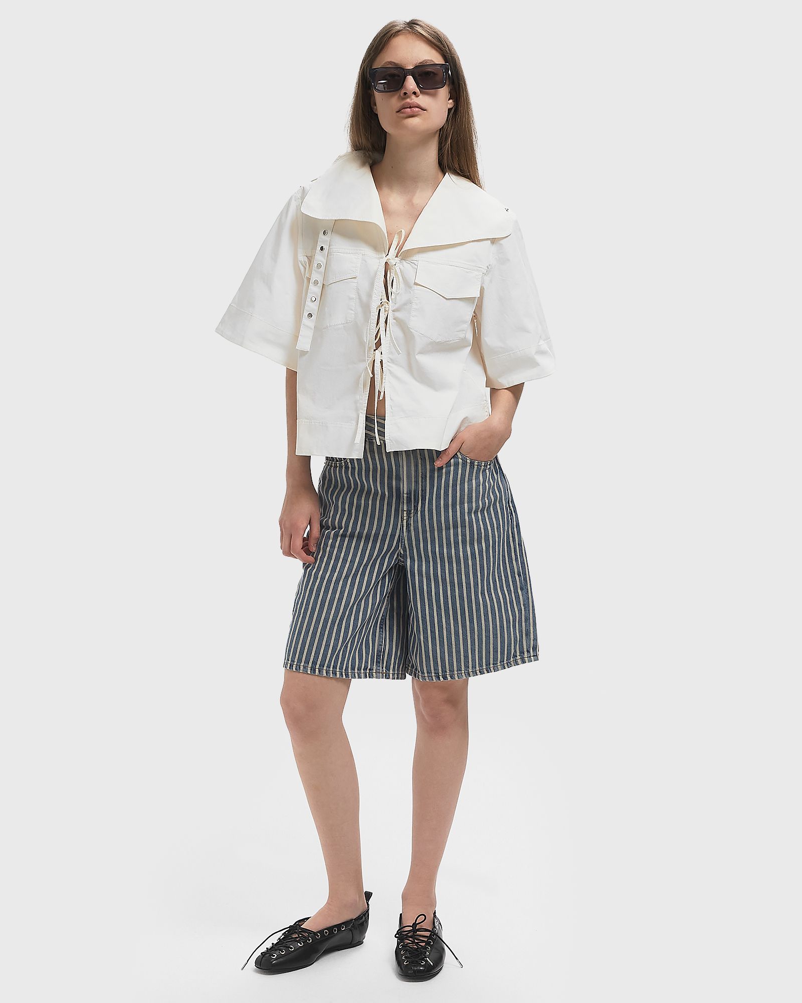 Light Stripe Denim Shorts