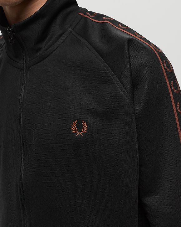 Fred Perry Contrast Tape Track Jacket Black - BLACK/ WHISKEY BWN