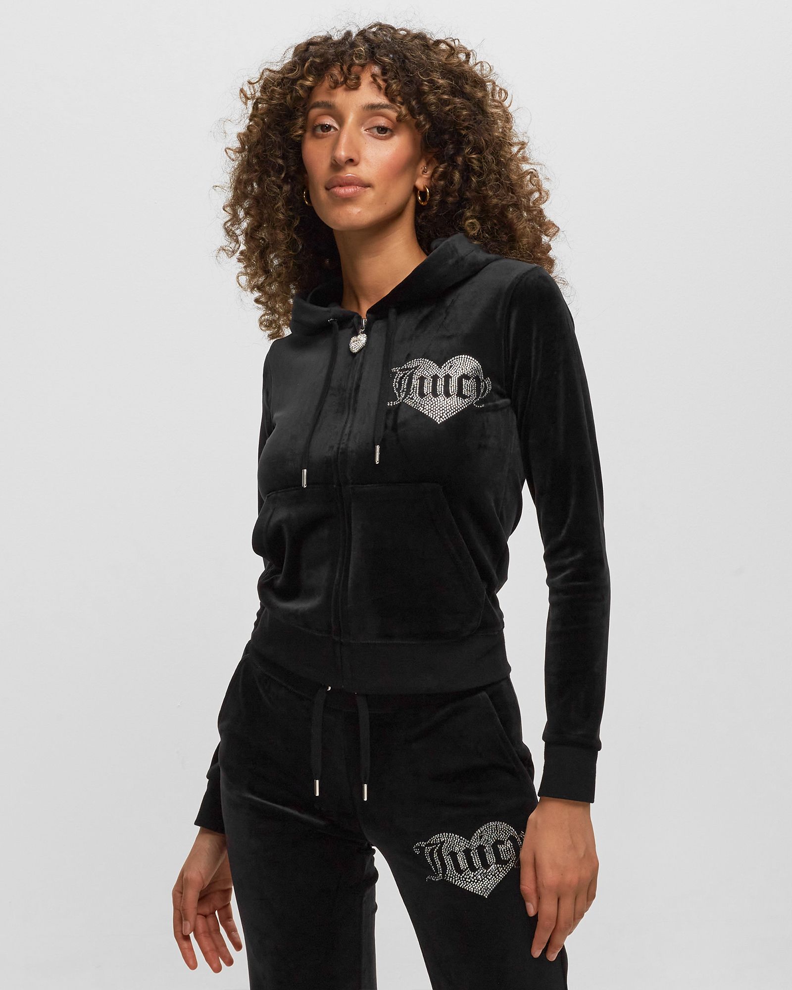 VELOUR HOODIE WITH HEART DIAMANTE