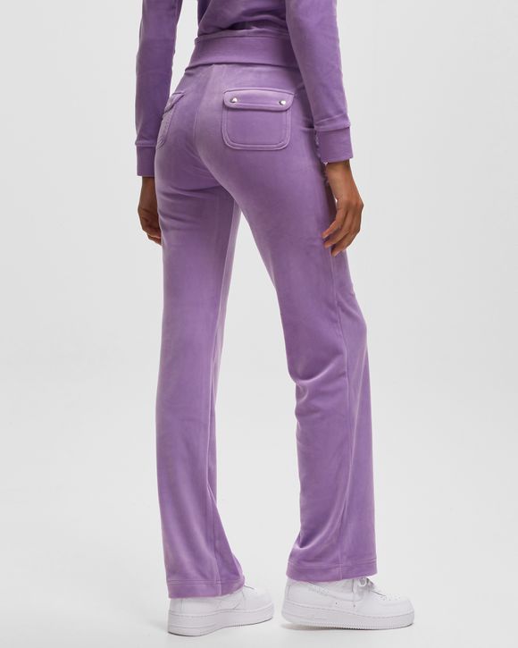 Juicy Couture Exclusive Embossed Set Velour Purple Flare Track Pants and Top