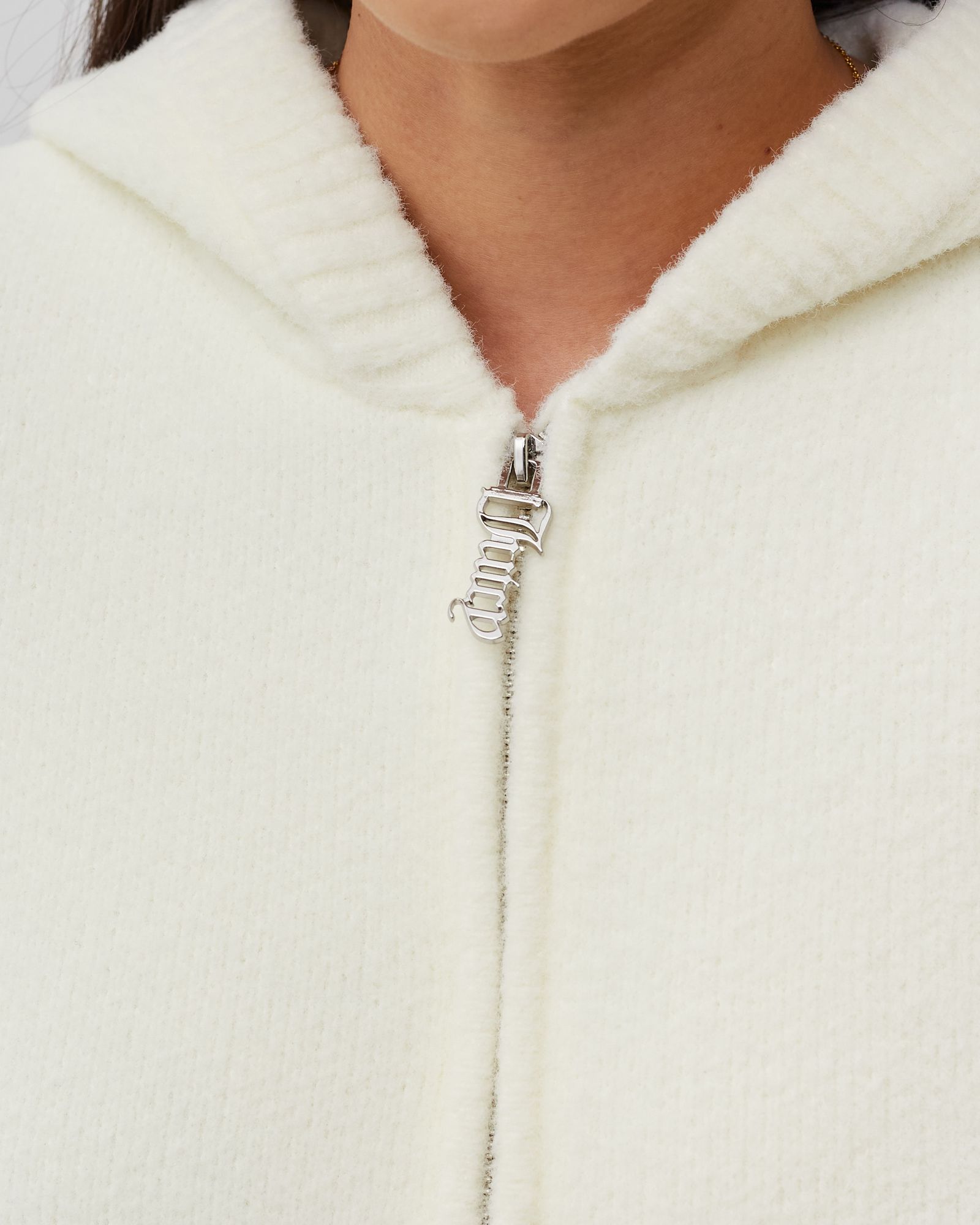 WMNS LAVENDER HOODIE KNITTED RIB ZIP CHARM HOODIE