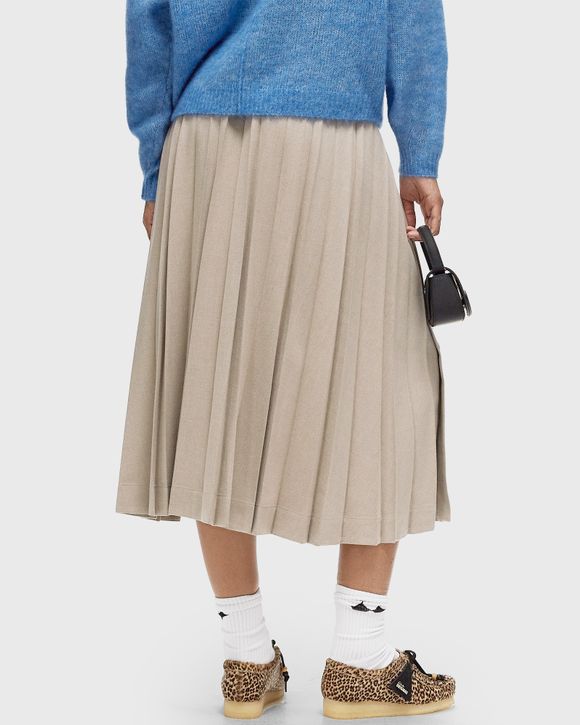 ★LACOSTE★ Women's flannel long pleated skirt beige JF4187- Lacoste LOGO PLEATED FLANNEL SKIRT Beige | BSTN Store