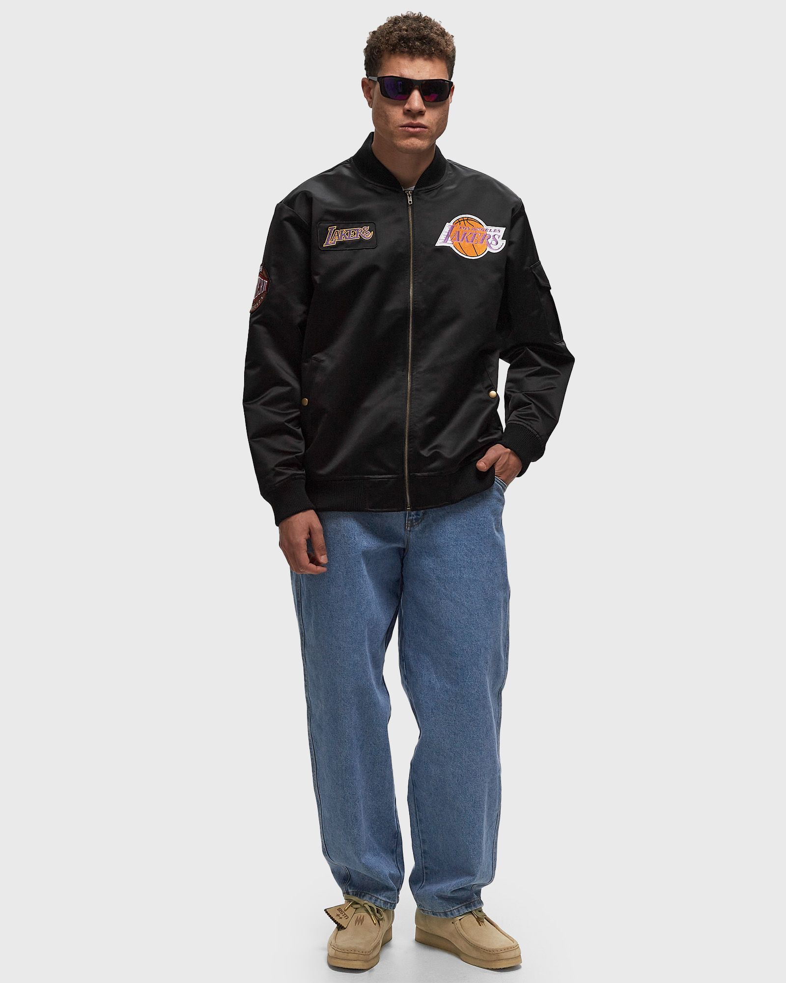 NBA TEAM LEADER SATIN BOMBER VINTAGE LOGO LOS ANGELES LAKERS