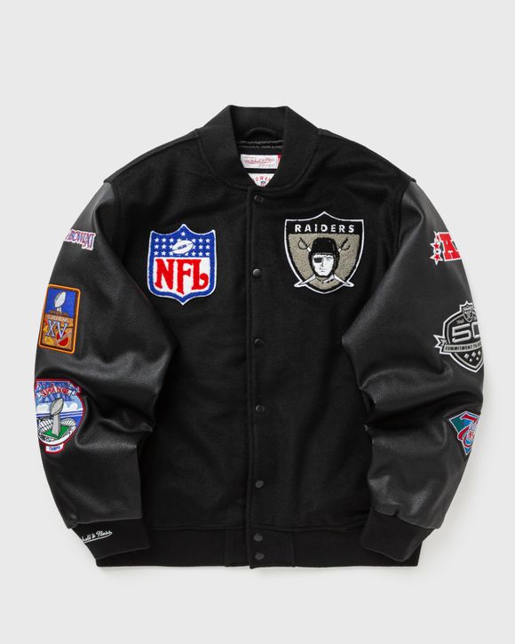 NFL BLACK OUT COLLECTION VARSITY JACKET VINTAGE LOGO LAS VEGAS RAIDERS