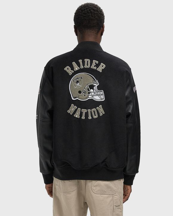 NFL BLACK OUT COLLECTION VARSITY JACKET VINTAGE LOGO LAS VEGAS RAIDERS