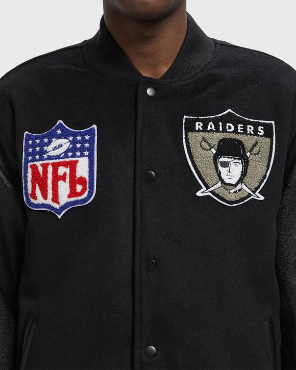 NFL BLACK OUT COLLECTION VARSITY JACKET VINTAGE LOGO LAS VEGAS RAIDERS
