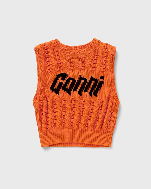 Ganni WMNS Viscose Rope Cropped Vest Orange - VIBRANT ORANGE