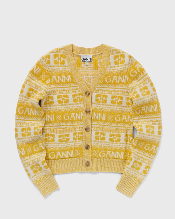 Ganni Logo Wool Mix Cardigan Yellow | BSTN Store