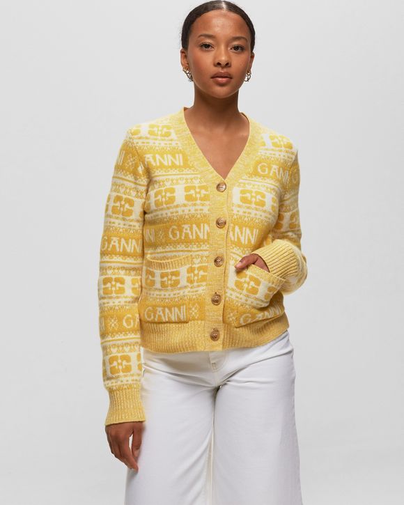 Ganni Logo Wool Mix Cardigan Yellow | BSTN Store