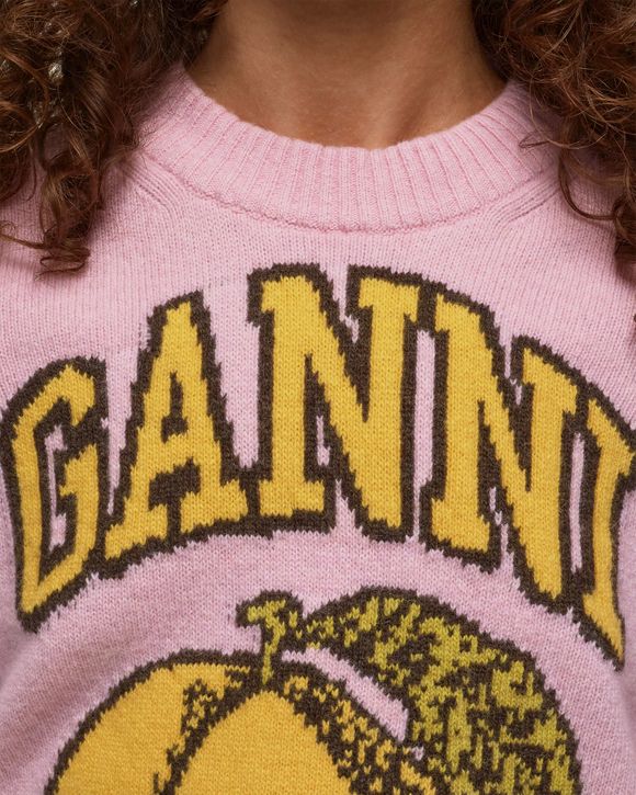 Ganni Graphic O-neck Pullover Peach Pink/Yellow - CORAL BLUSH