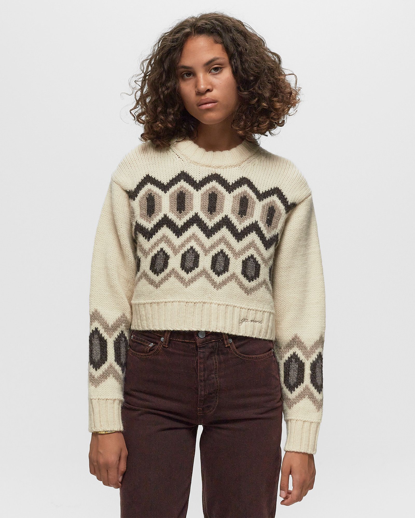 Chunky Graphic Wool Cropped O-neck