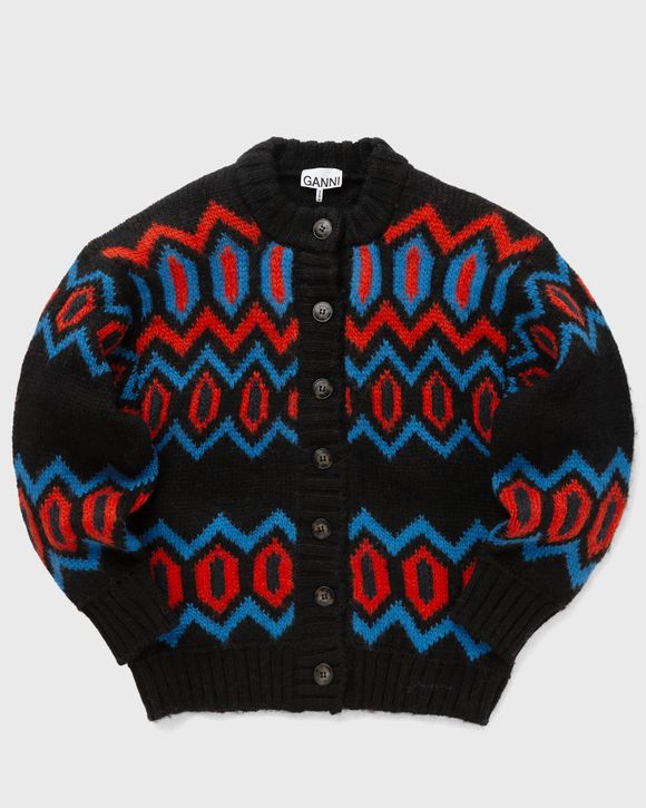 Ganni Chunky Graphic Wool Cardigan Multi - BLACK