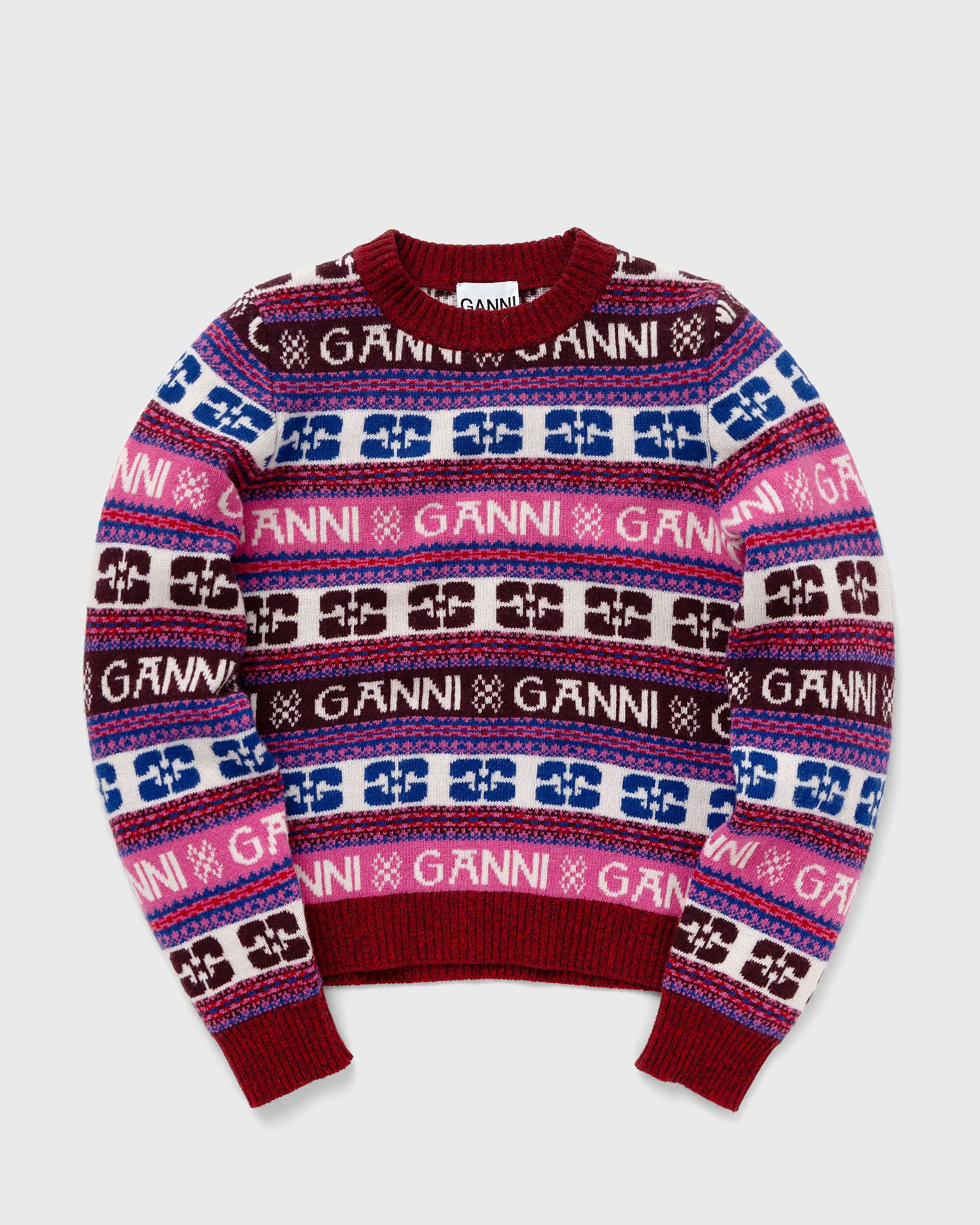 Ganni - logo wool mix o-neck pullover women pullovers multi in größe:m