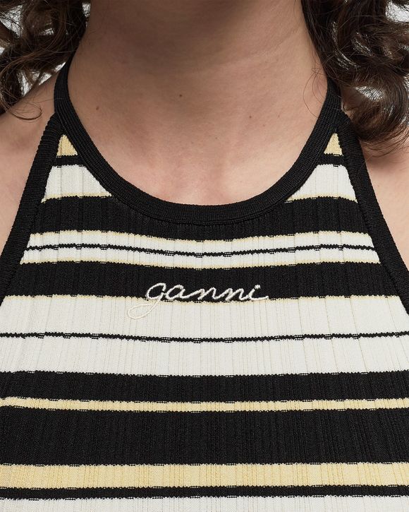 Ganni Future Viscose Rib Halterneck Top Black/Beige | BSTN Store