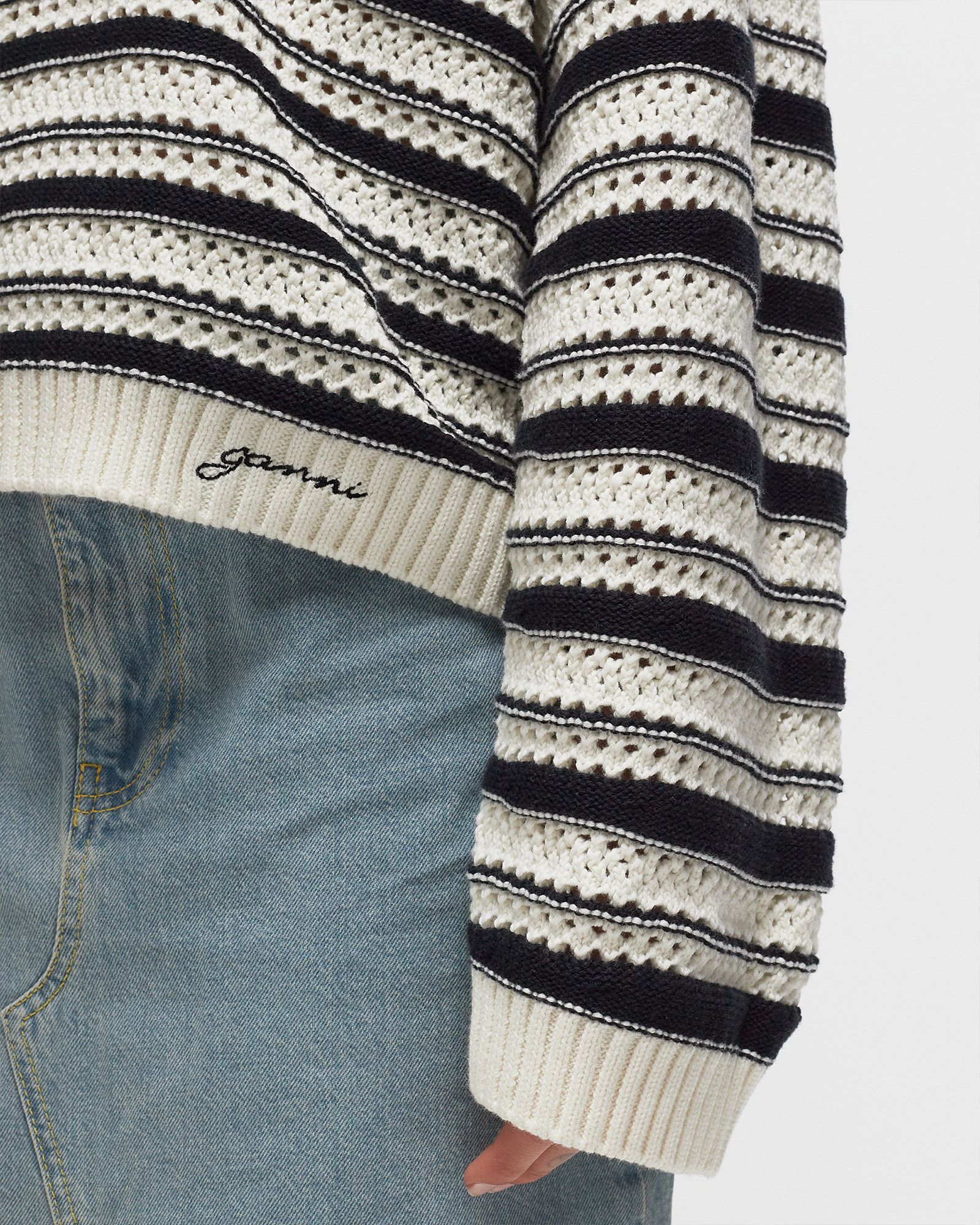 Striped Cotton Pointelle V-neck