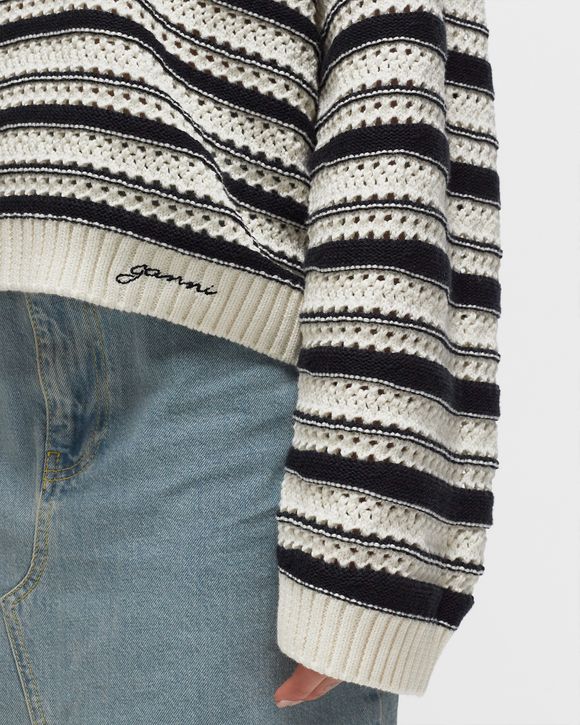 Striped Cotton Pointelle V-neck