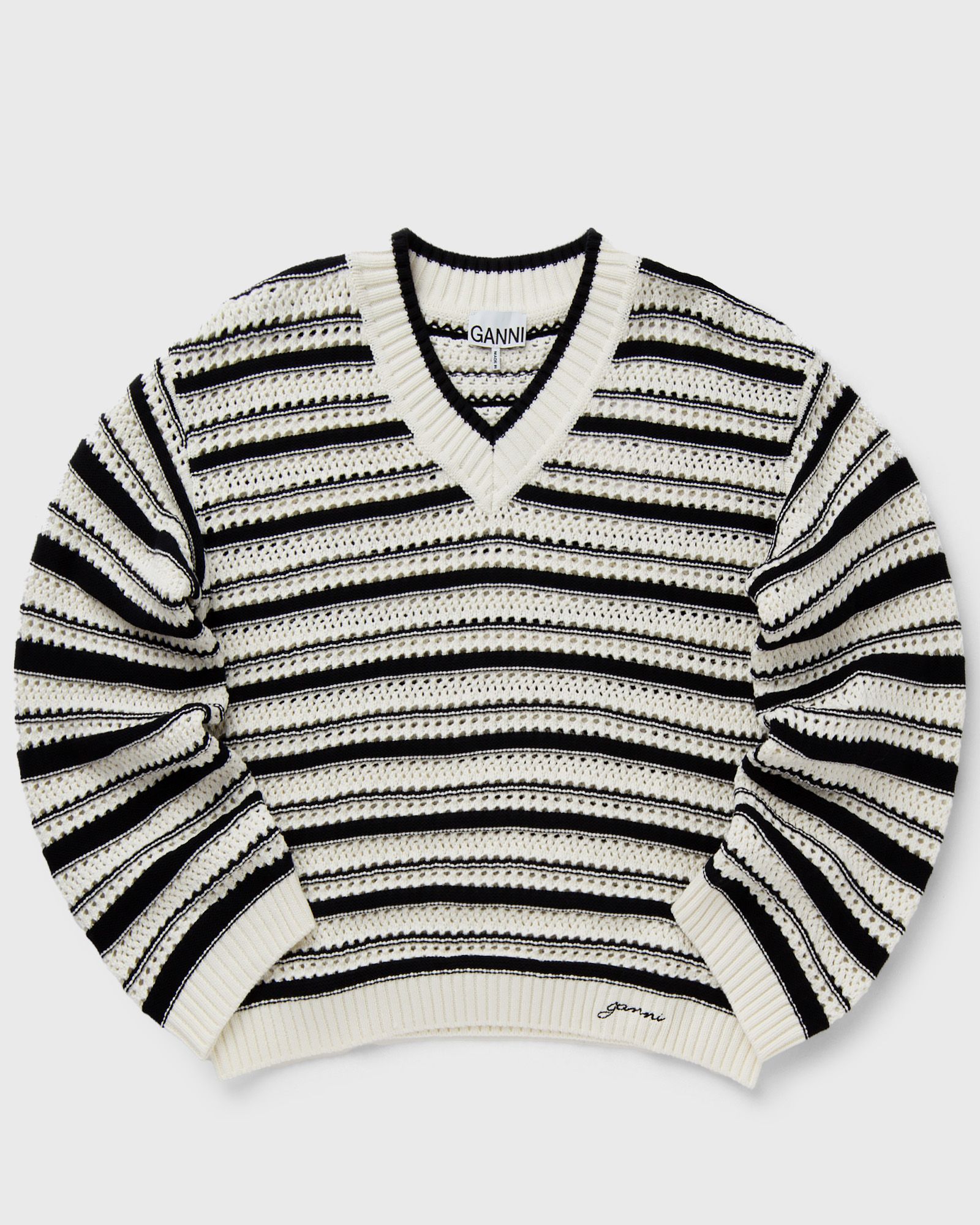 Striped Cotton Pointelle V-neck