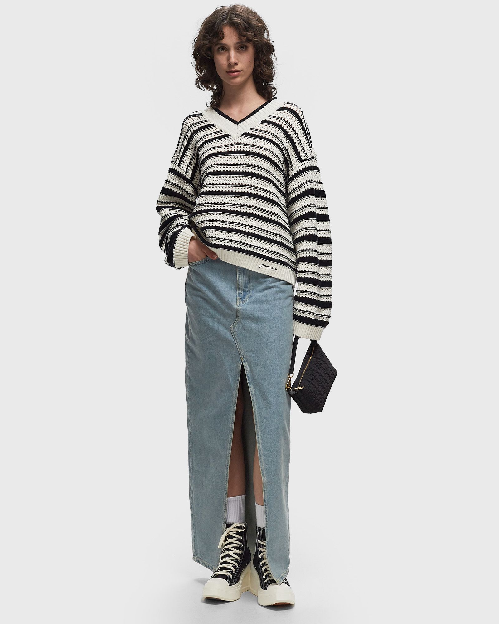 Striped Cotton Pointelle V-neck