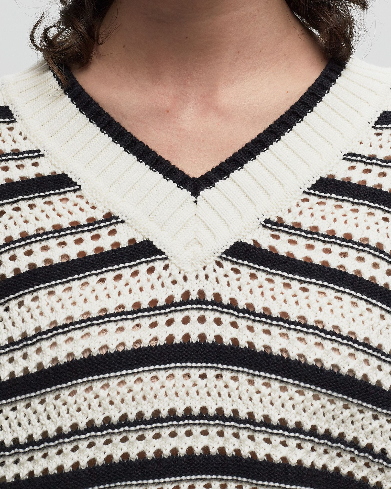 Striped Cotton Pointelle V-neck