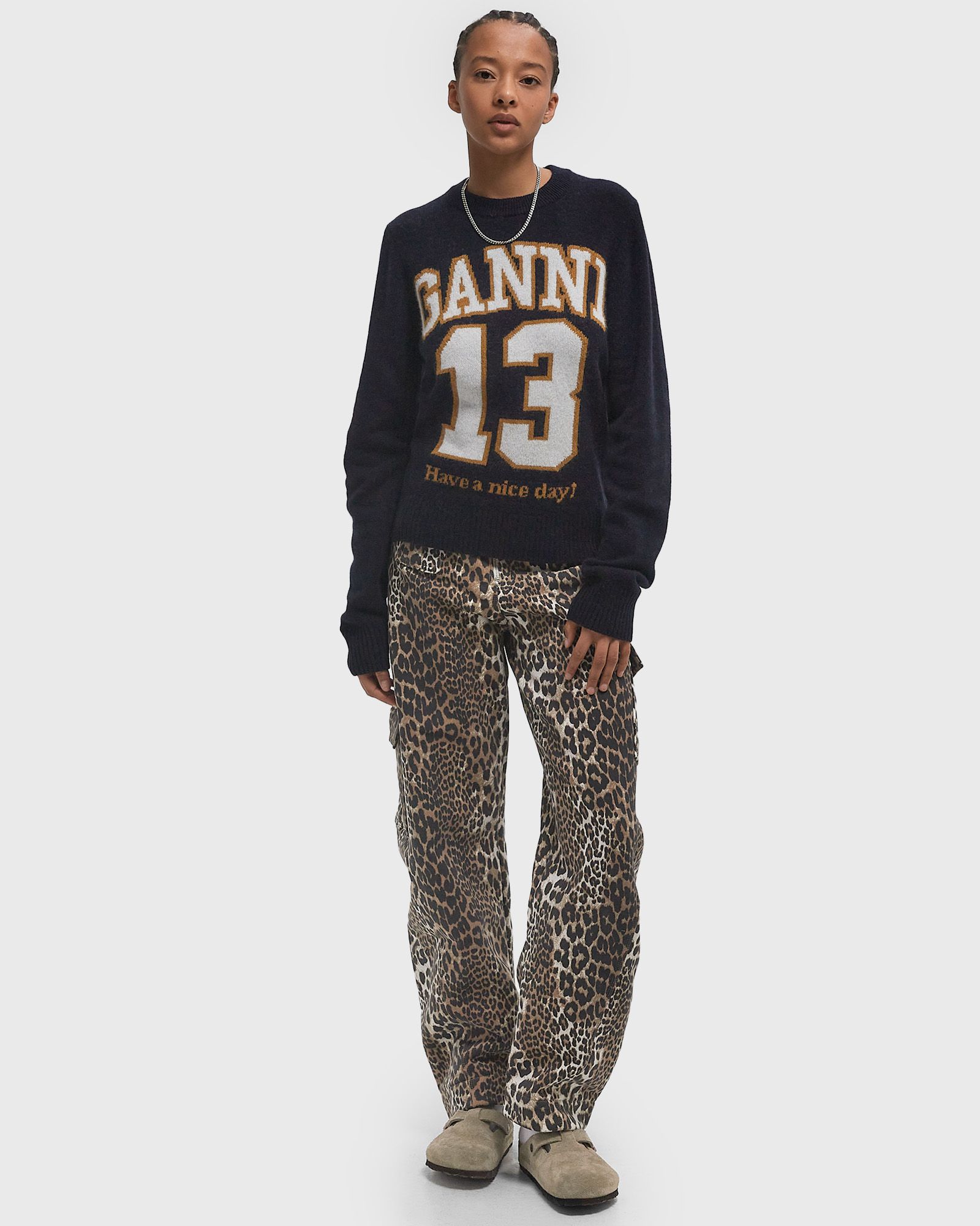 Graphic Wool Mix Baseball Crewneck