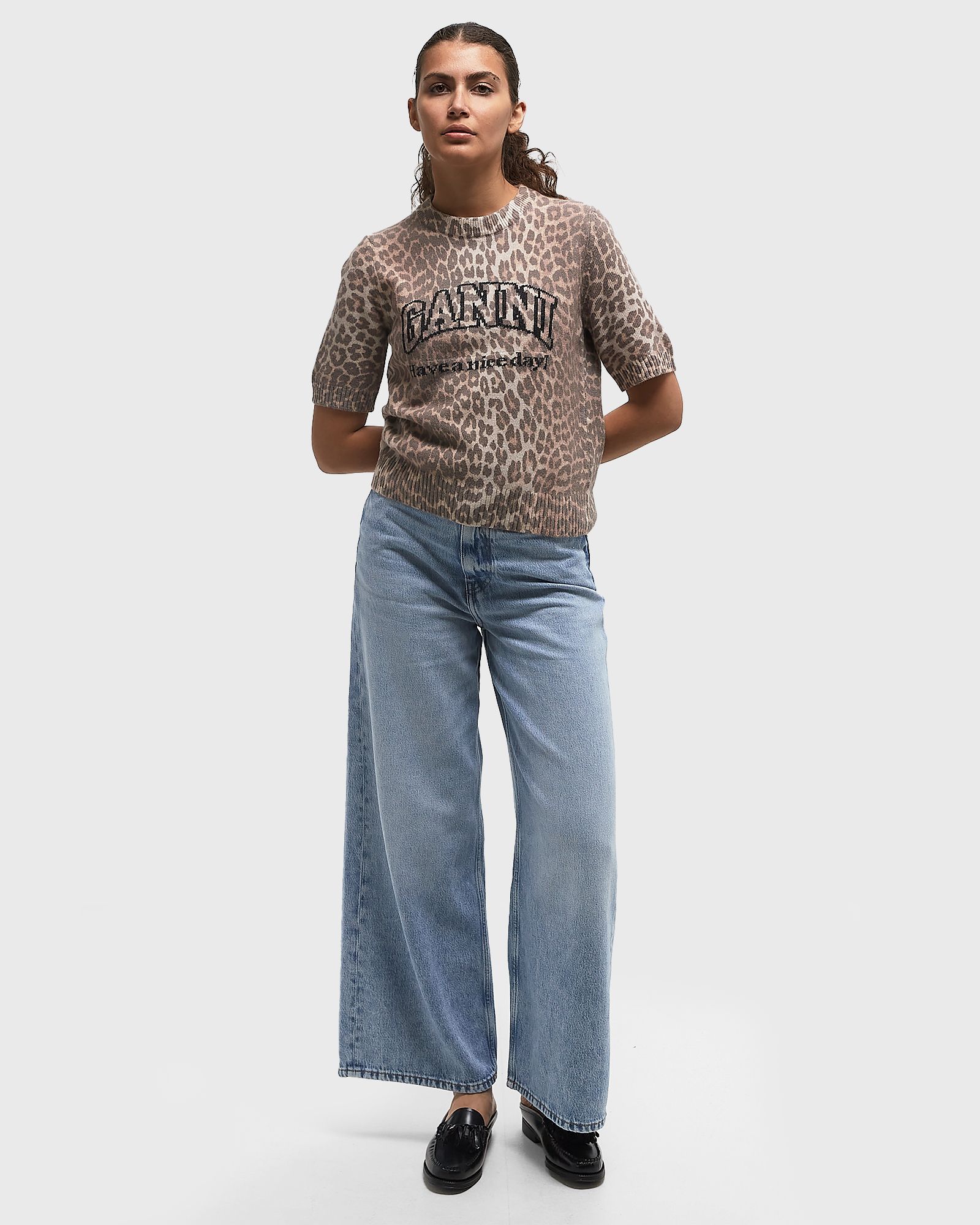 Graphic Wool Mix Printed Leopard Tee