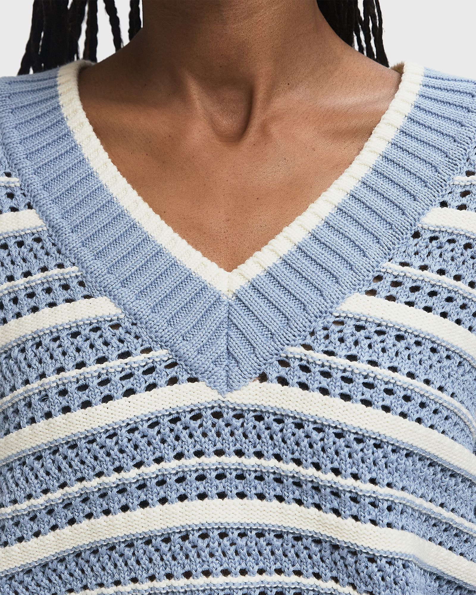 Striped Cotton Pointelle V-neck