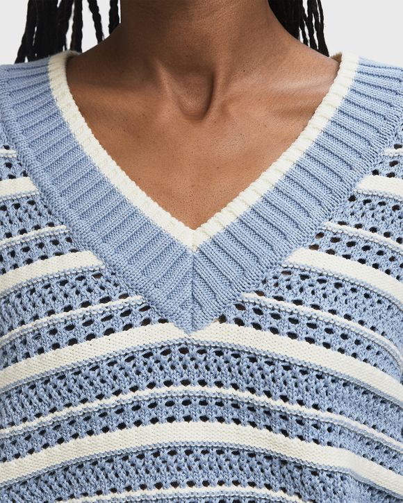 Striped Cotton Pointelle V-neck