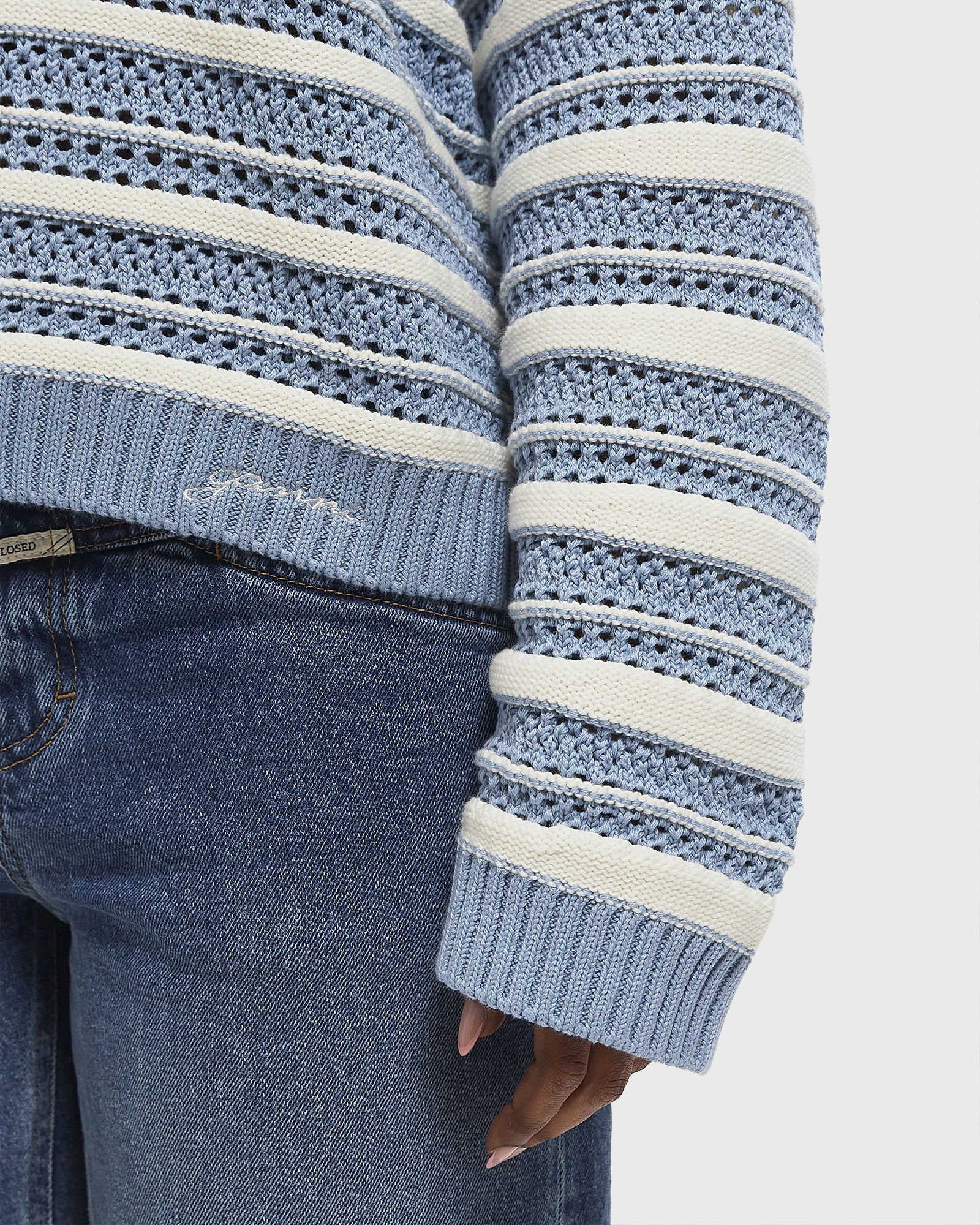 Striped Cotton Pointelle V-neck