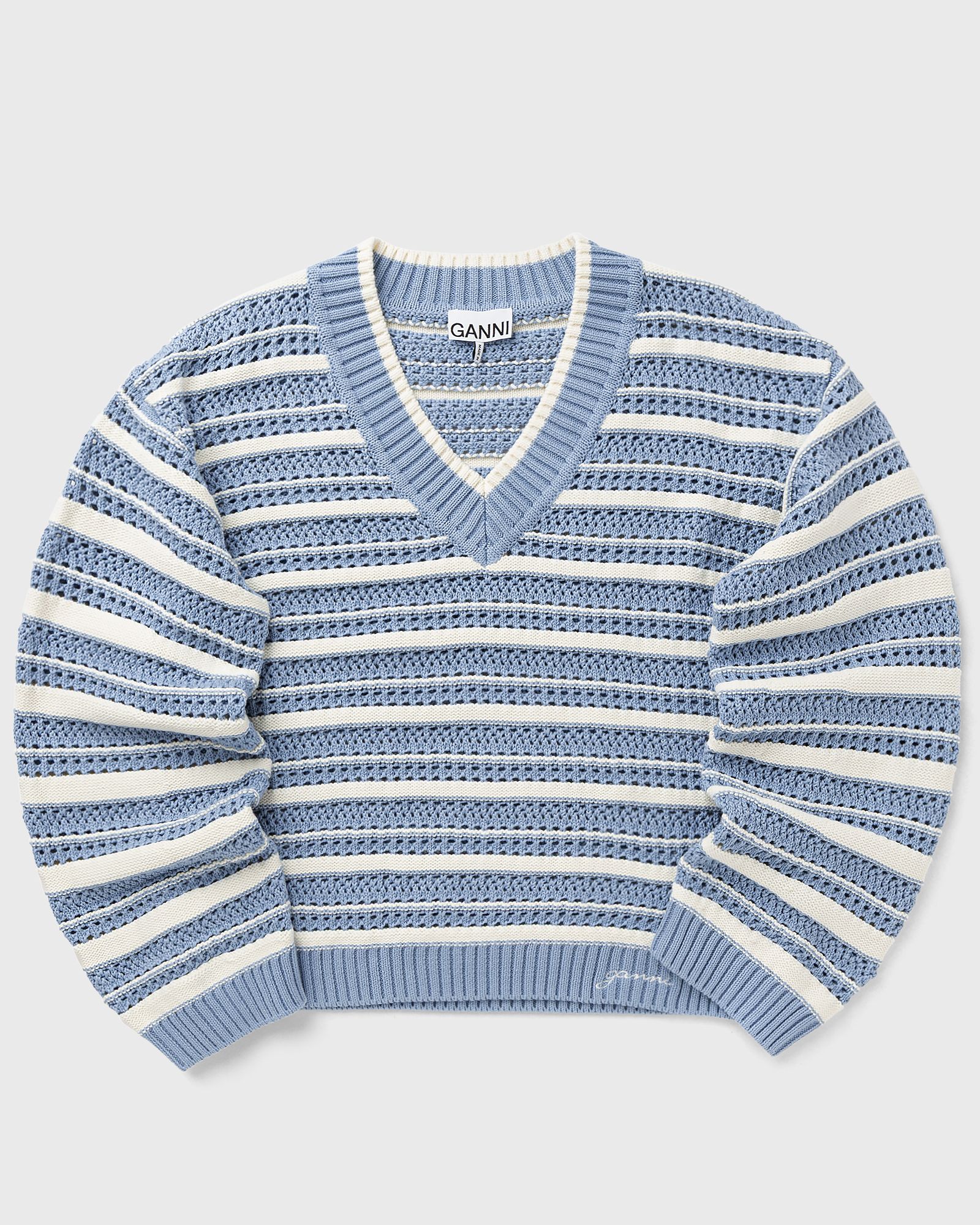 Striped Cotton Pointelle V-neck