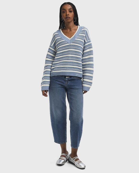 Striped Cotton Pointelle V-neck